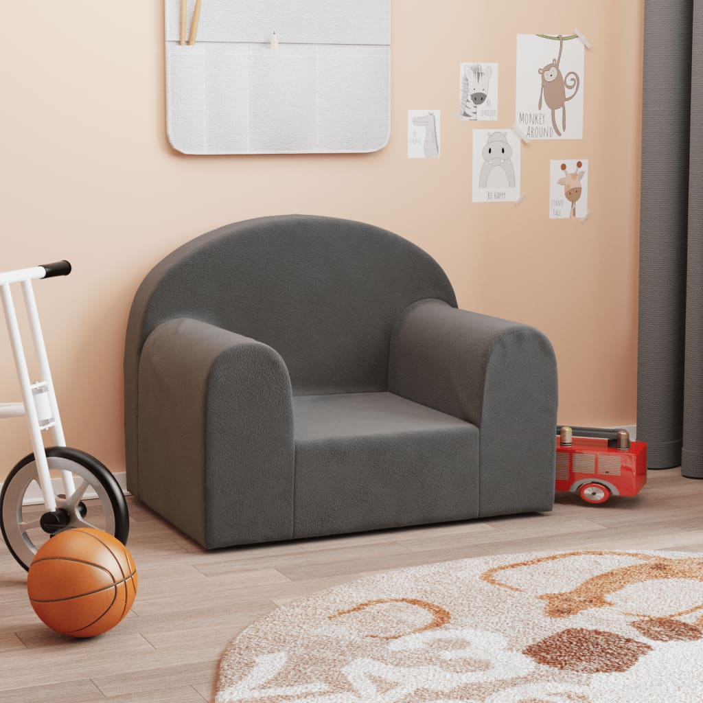 Canapé enfant anthracite en peluche douce