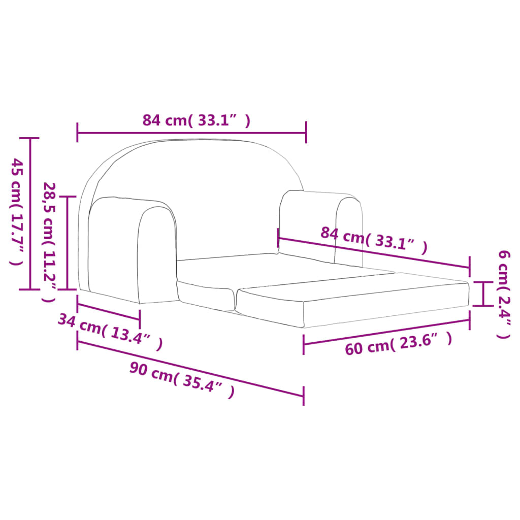 Children's sofa bed 2-seater pink soft plush
