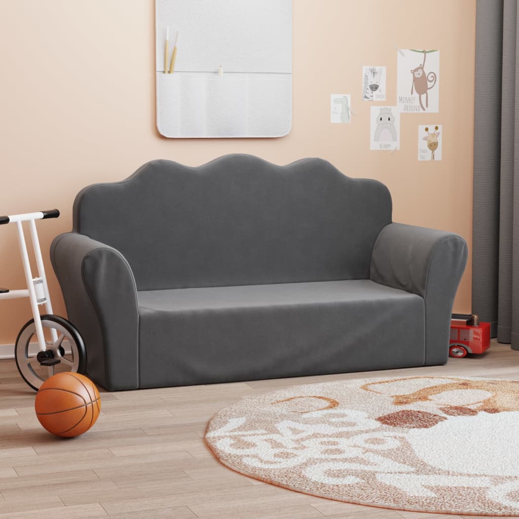 Canapé enfant 2 places anthracite en peluche douce