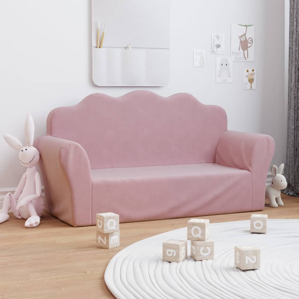 Children's sofa 2-seater pink soft plush