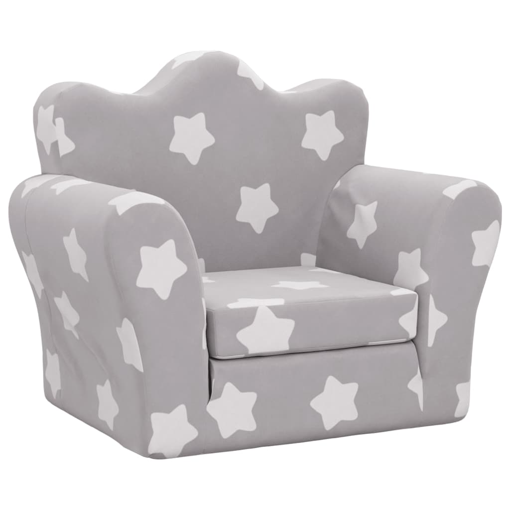 Sofa bed for children light grey stars soft plush