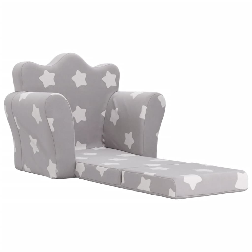 Sofa bed for children light grey stars soft plush