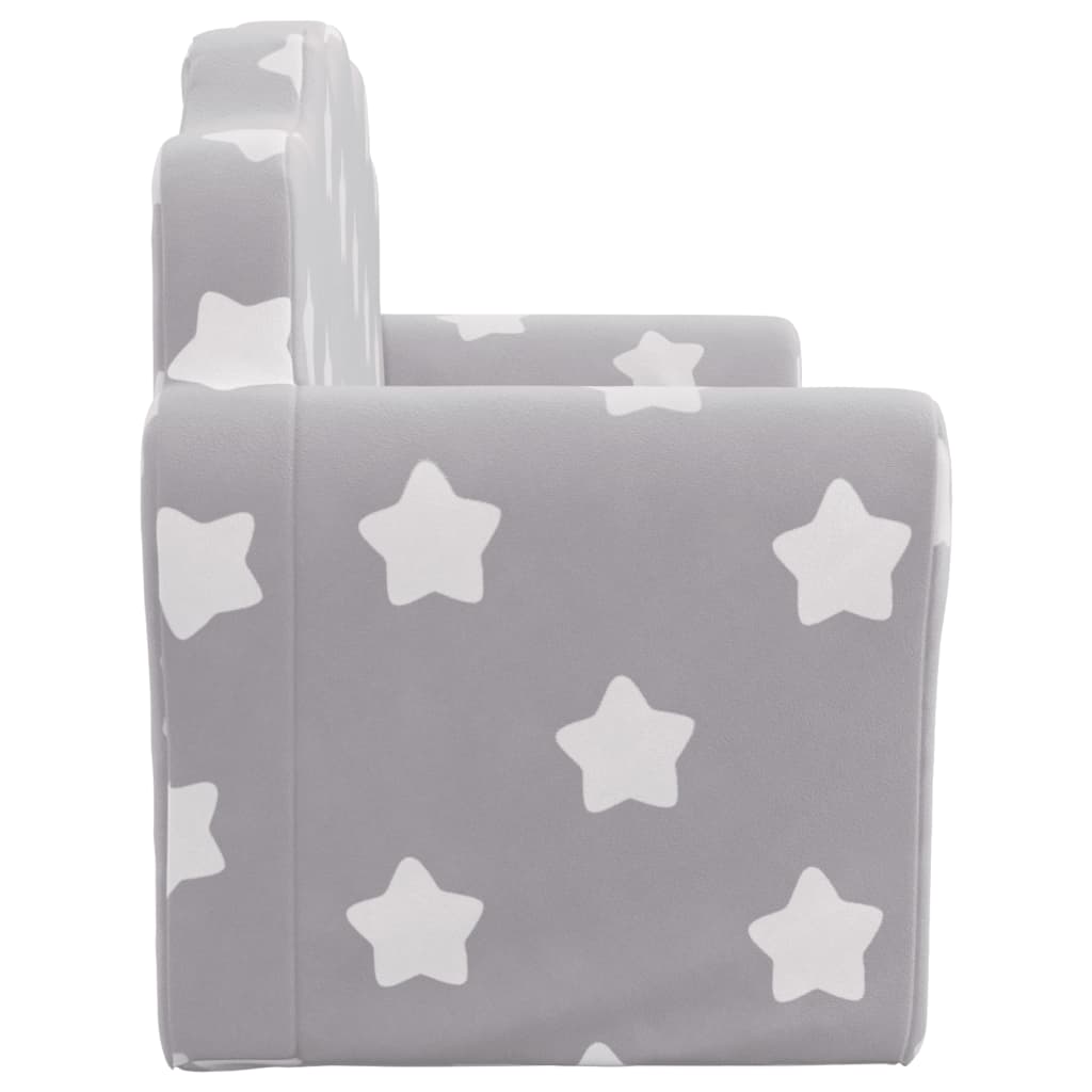 Children's sofa bed 2-seater light grey with stars soft plush