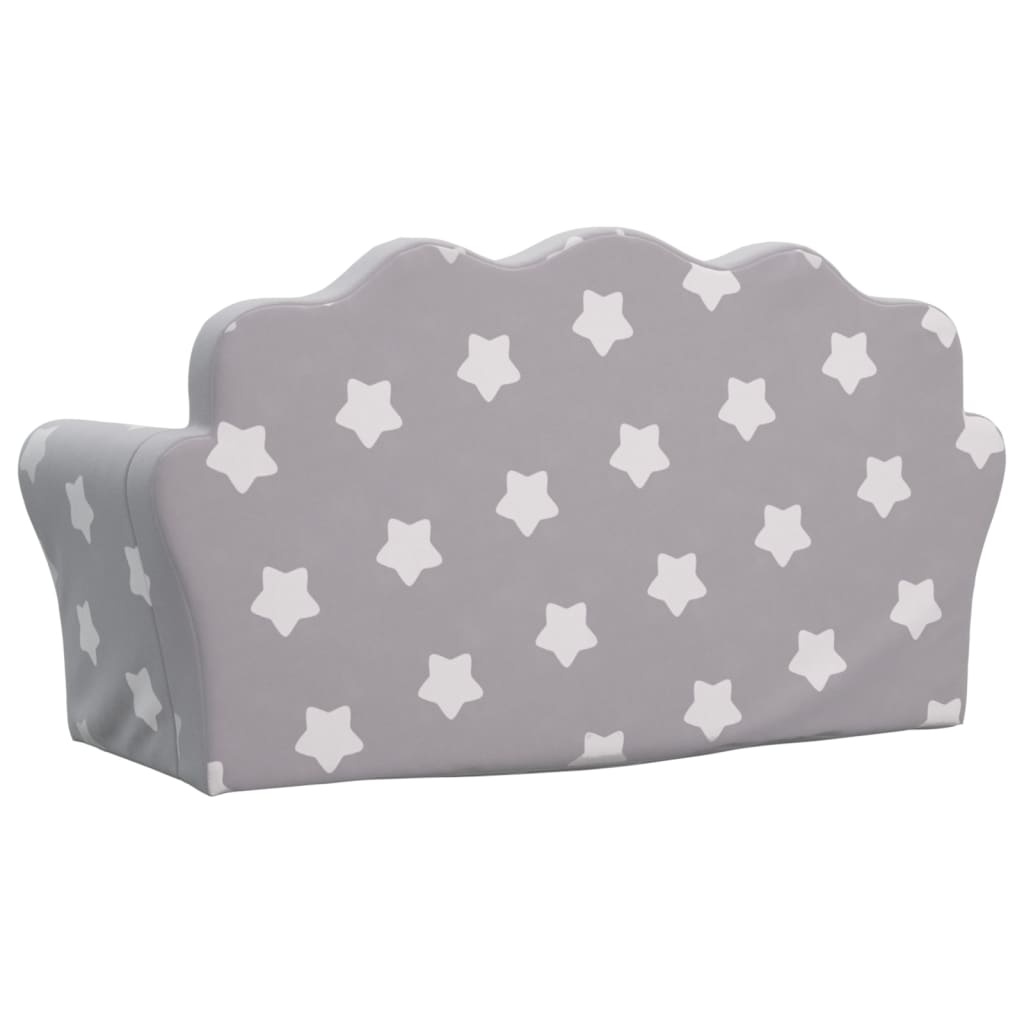 Children's sofa bed 2-seater light grey with stars soft plush