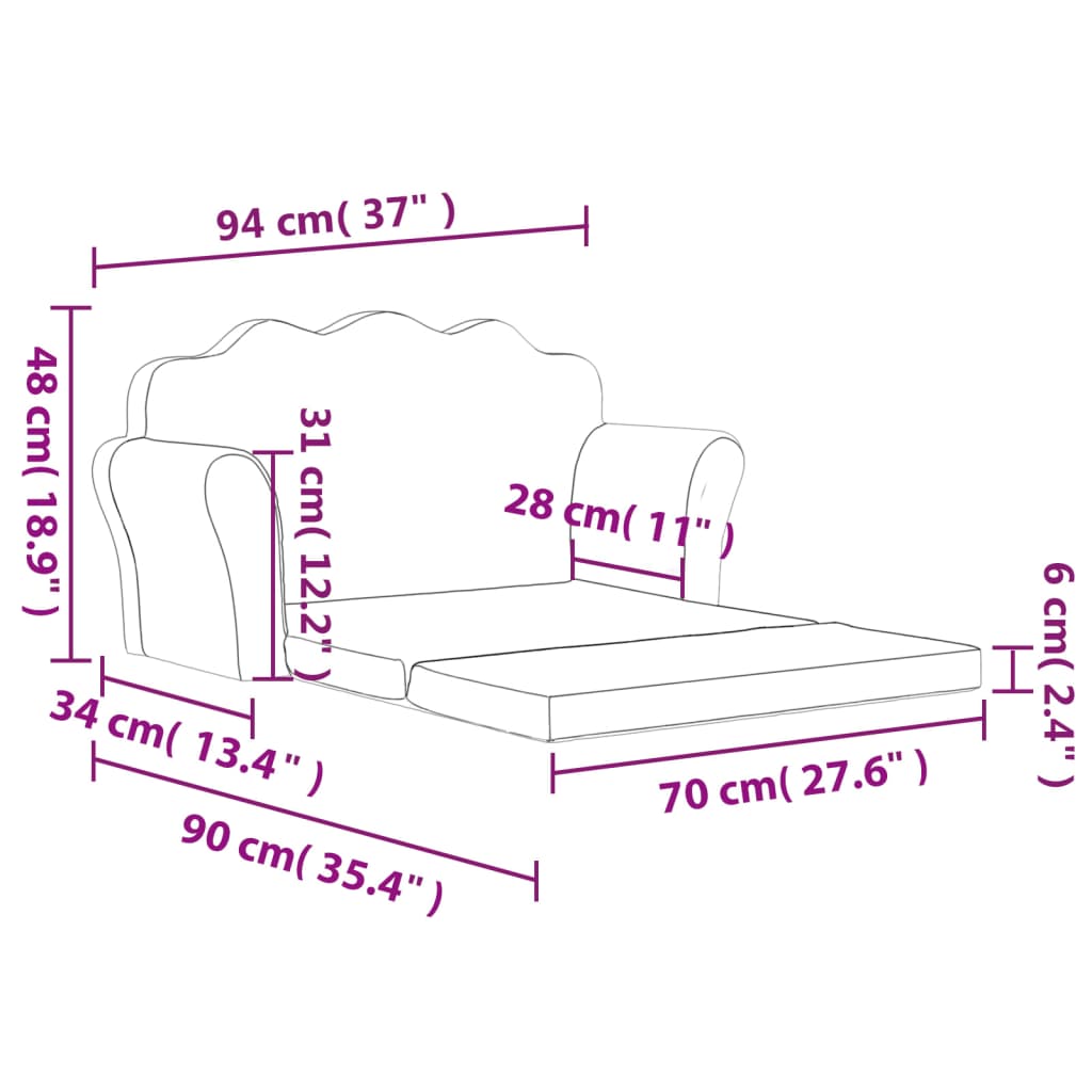 Children's sofa bed 2-seater pink soft plush