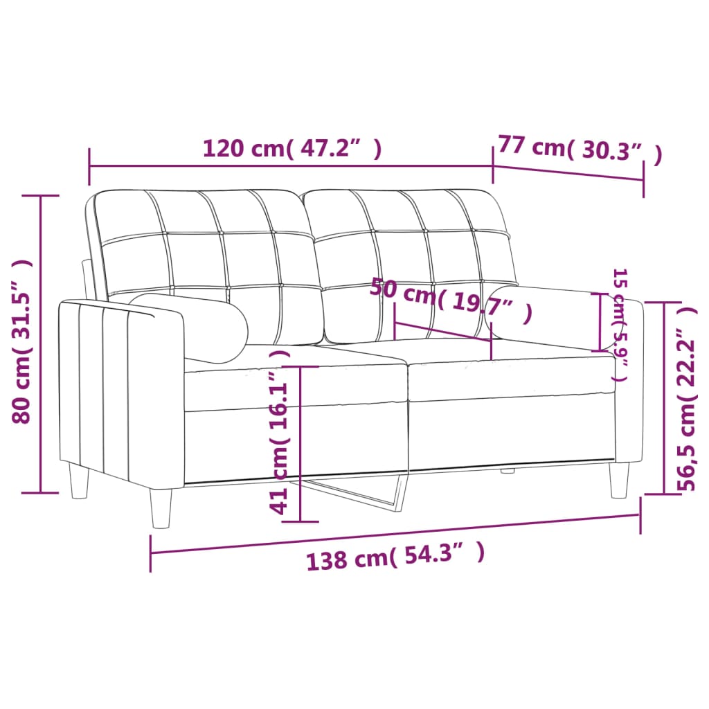 2-seater sofa with decorative cushions cream 120 cm fabric