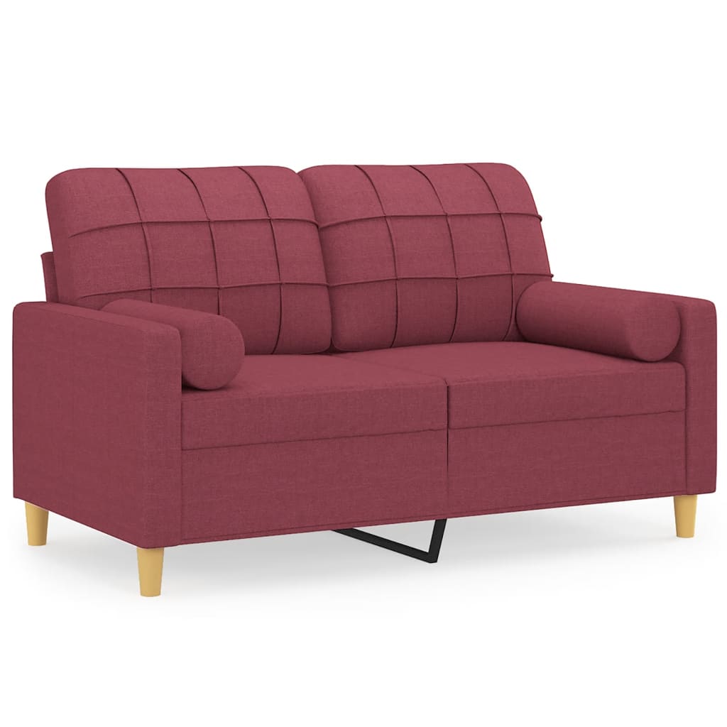 2-seater sofa with decorative cushions wine red 120 cm fabric