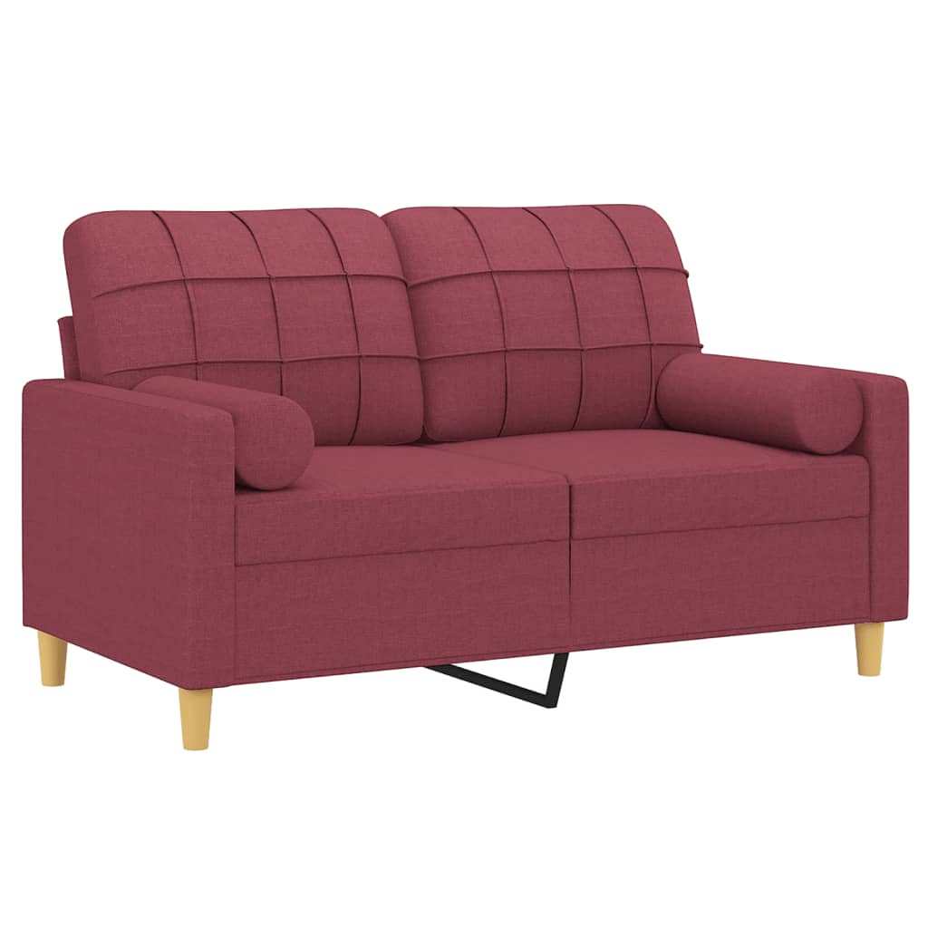2-seater sofa with decorative cushions wine red 120 cm fabric
