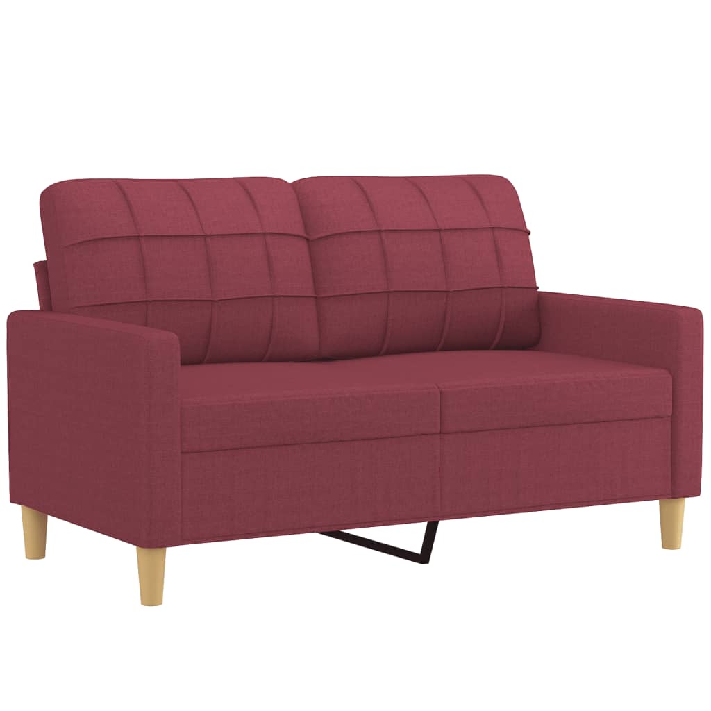 2-seater sofa with decorative cushions wine red 120 cm fabric