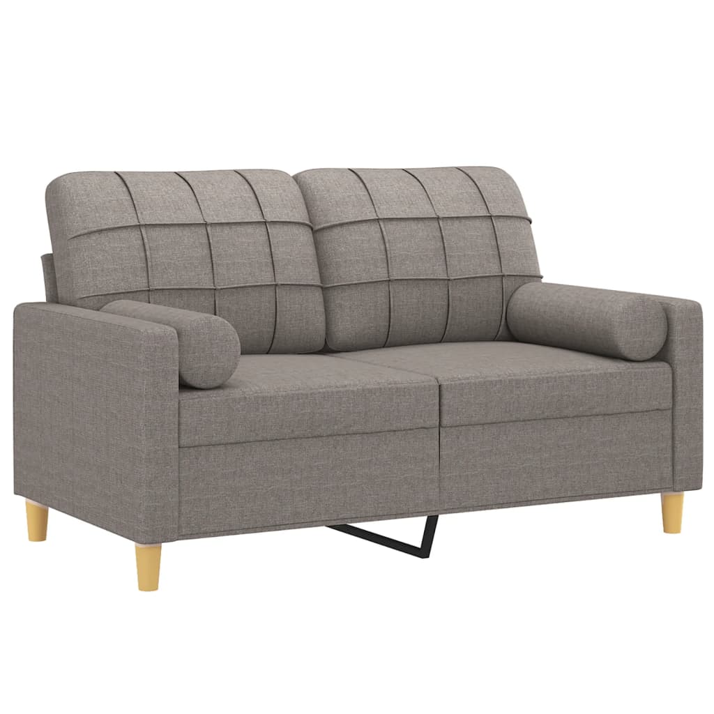 2-seater sofa with decorative cushions taupe 120 cm fabric