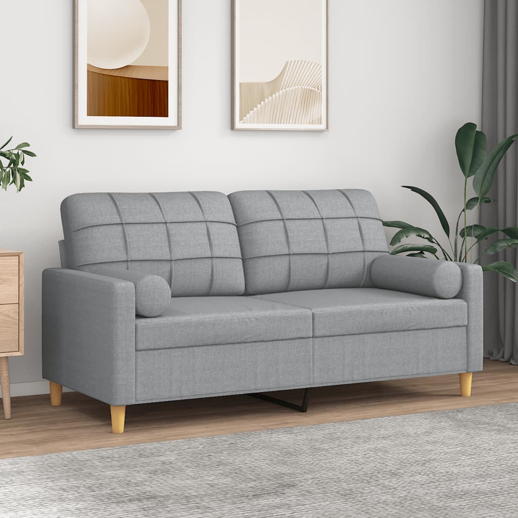 2-seater sofa with decorative cushions light grey 140 cm fabric
