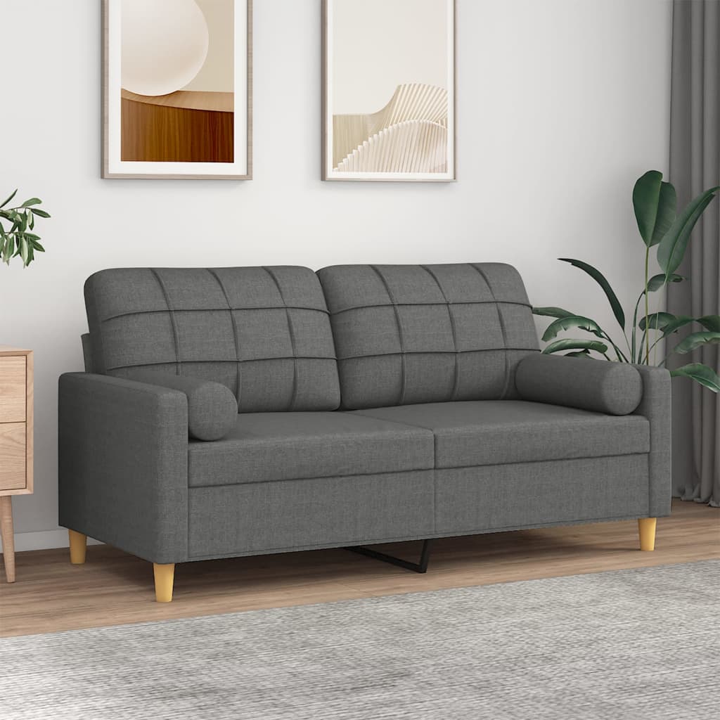 2-seater sofa with decorative cushions dark grey 140 cm fabric