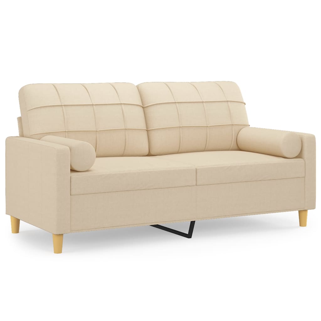 2-seater sofa with decorative cushions cream 140 cm fabric