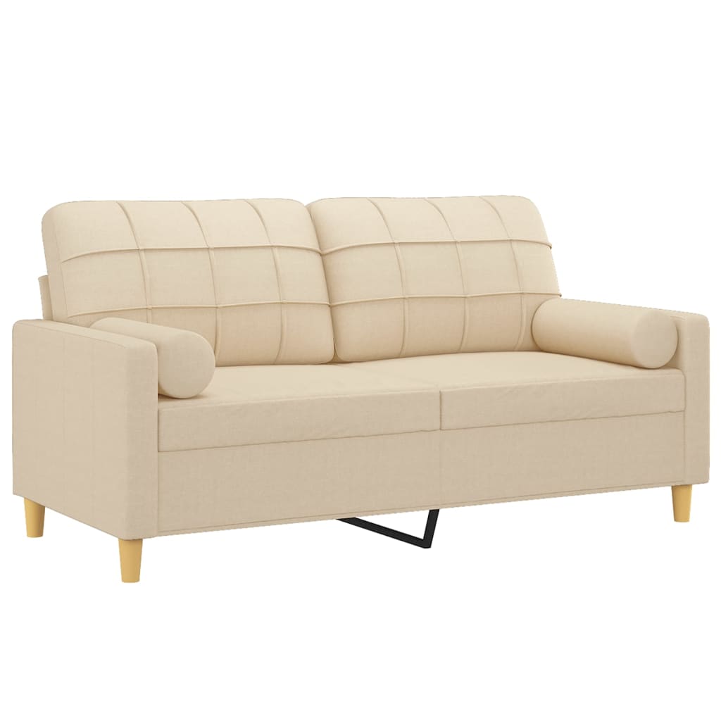 2-seater sofa with decorative cushions cream 140 cm fabric