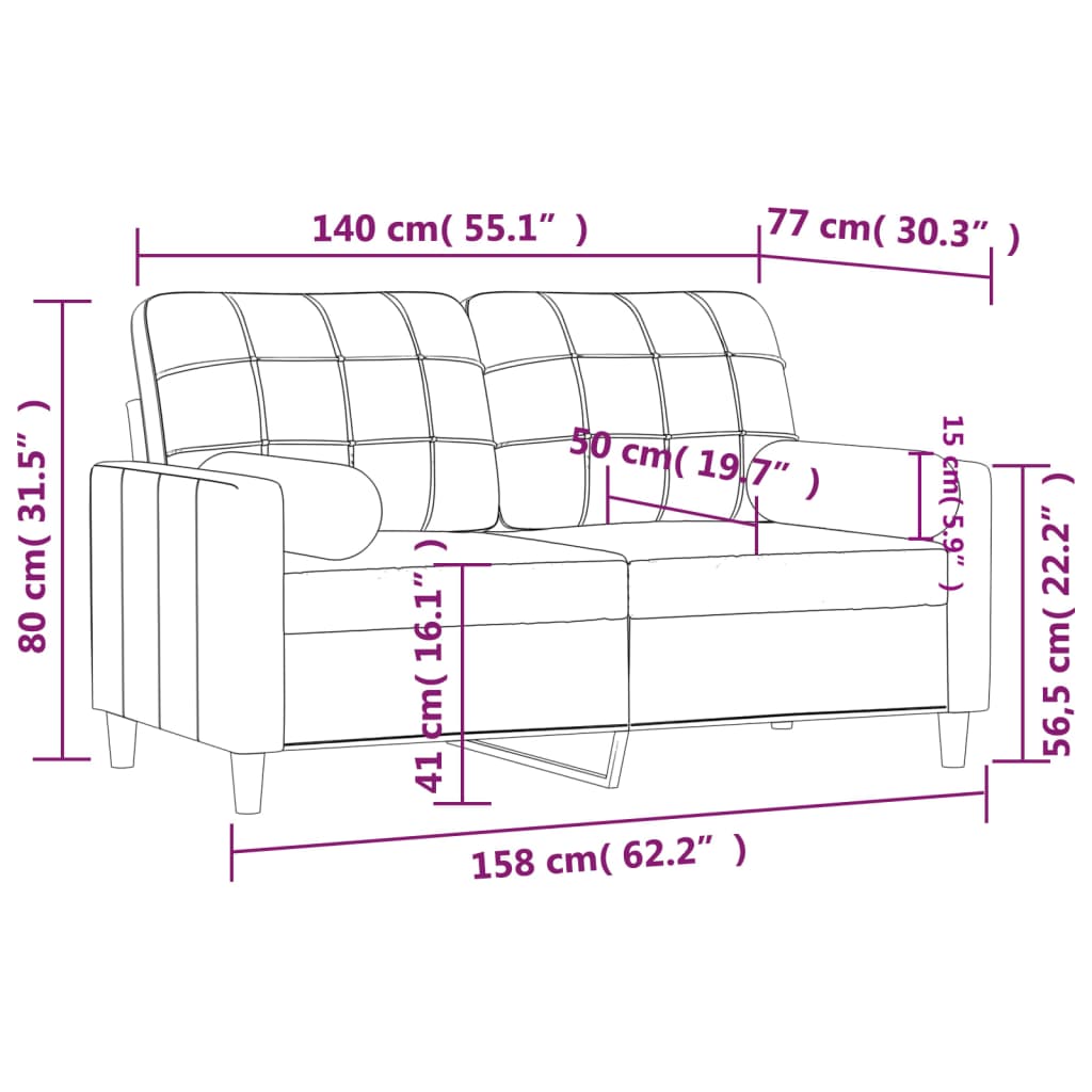2-seater sofa with decorative cushions cream 140 cm fabric