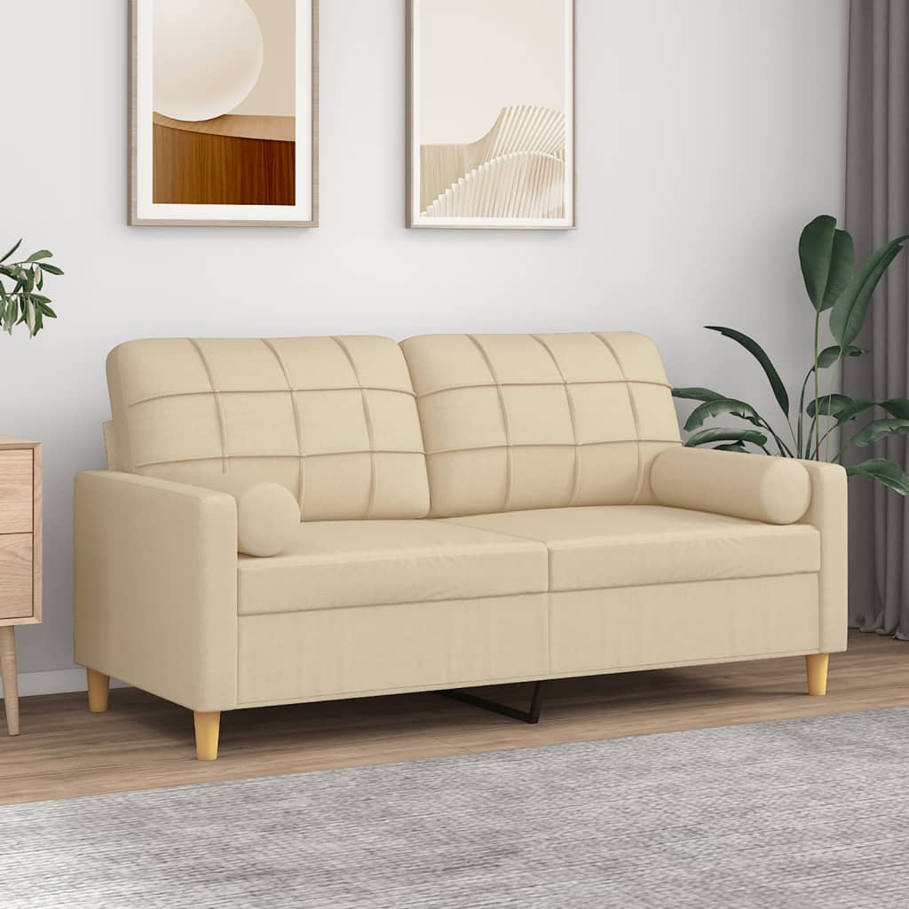 2-seater sofa with decorative cushions cream 140 cm fabric