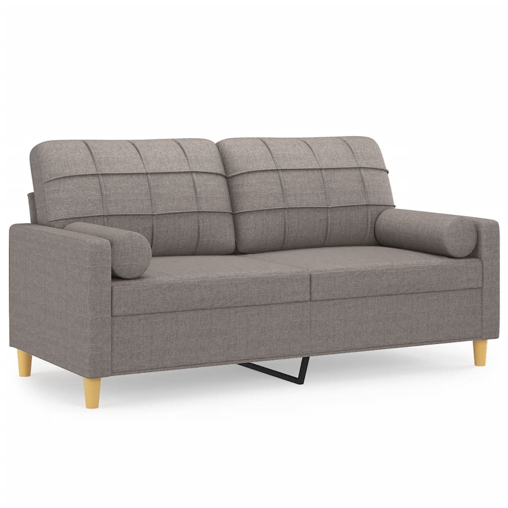 2-seater sofa with decorative cushions taupe 140 cm fabric
