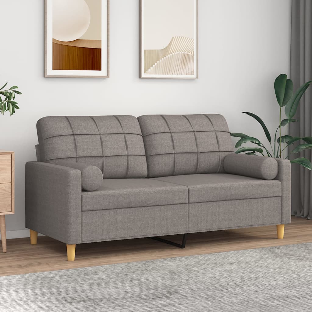 2-seater sofa with decorative cushions taupe 140 cm fabric