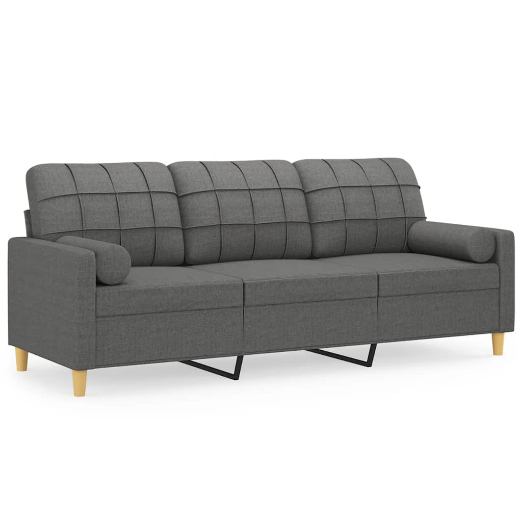3-seater sofa with decorative cushions dark grey 180 cm fabric