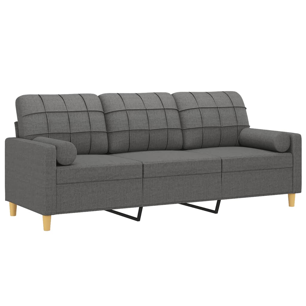 3-seater sofa with decorative cushions dark grey 180 cm fabric