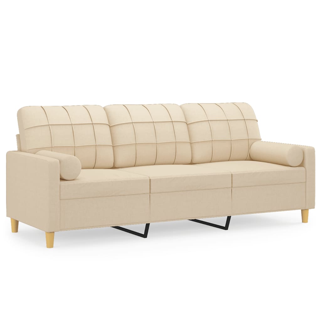 3-seater sofa with decorative cushions cream 180 cm fabric