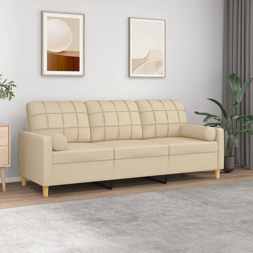 3-seater sofa with decorative cushions cream 180 cm fabric