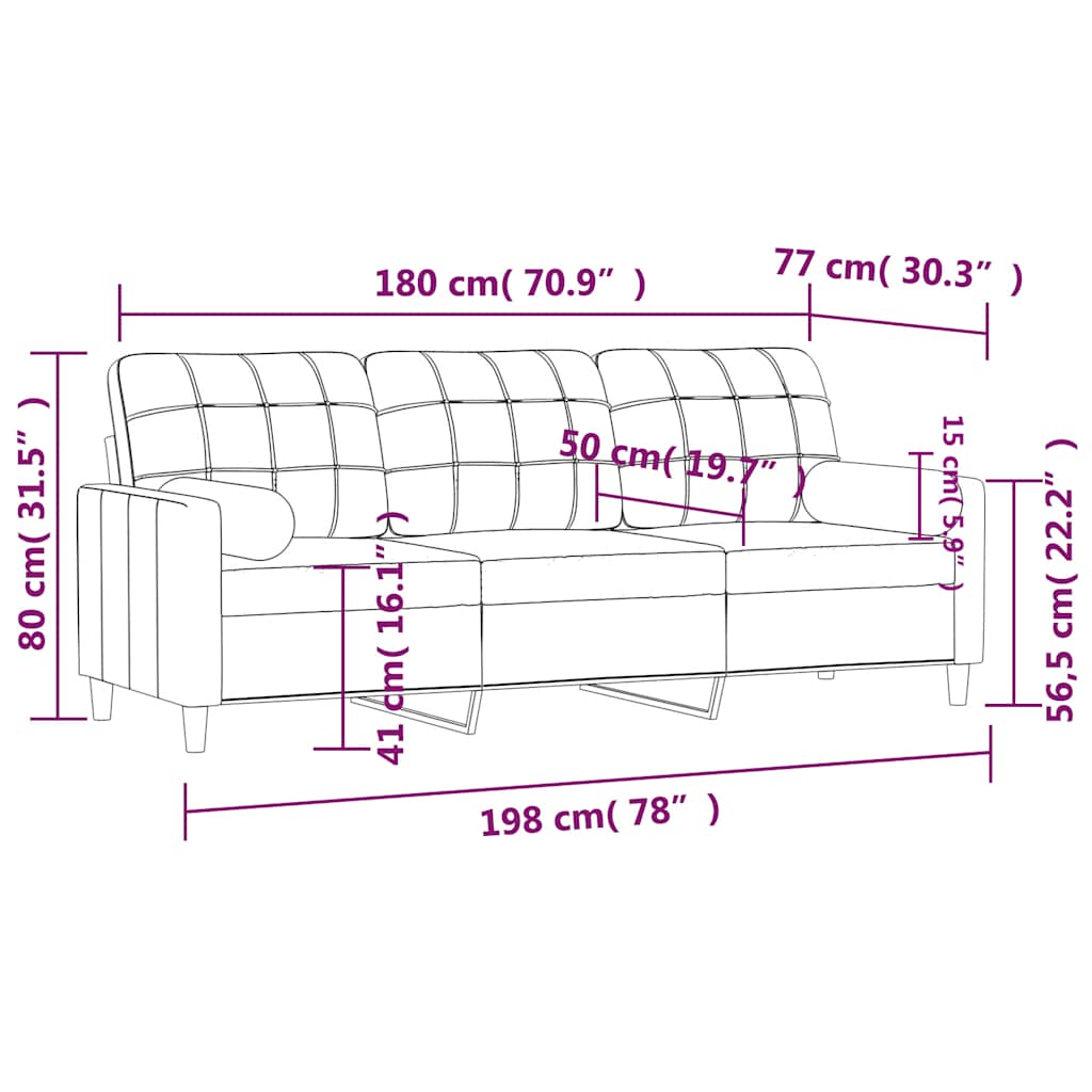 3-Sitzer-Sofa mit Zierkissen Schwarz 180 cm Stoff