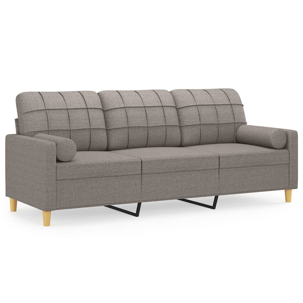 3-seater sofa with decorative cushions taupe 180 cm fabric