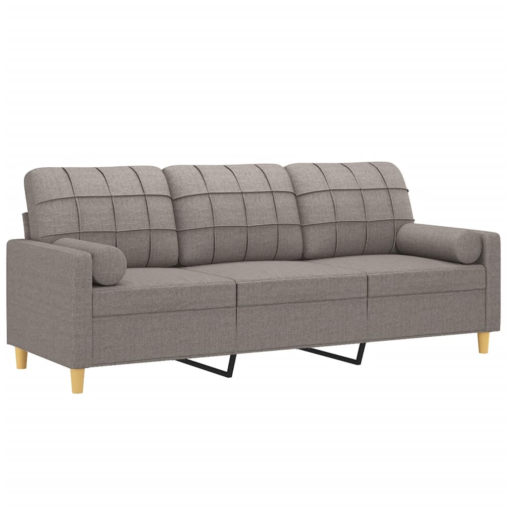 3-seater sofa with decorative cushions taupe 180 cm fabric