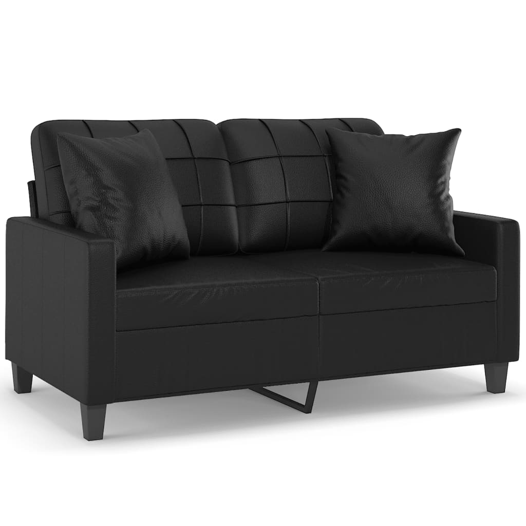 2-seater sofa with decorative cushions, black, 120 cm, faux leather