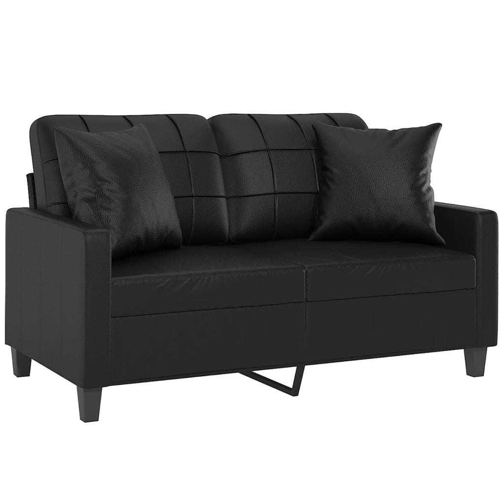2-seater sofa with decorative cushions, black, 120 cm, faux leather