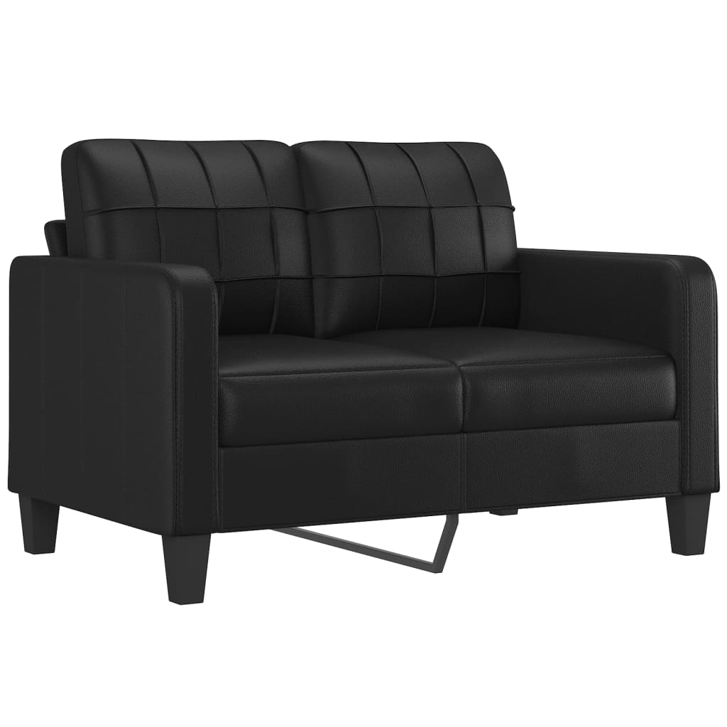 2-seater sofa with decorative cushions, black, 120 cm, faux leather