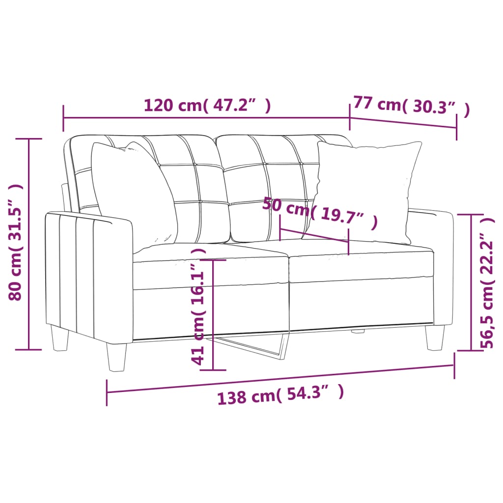 2-seater sofa with decorative cushions, black, 120 cm, faux leather