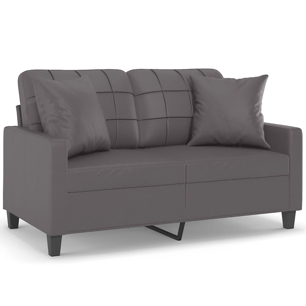 2-seater sofa with decorative cushions grey 120 cm artificial leather