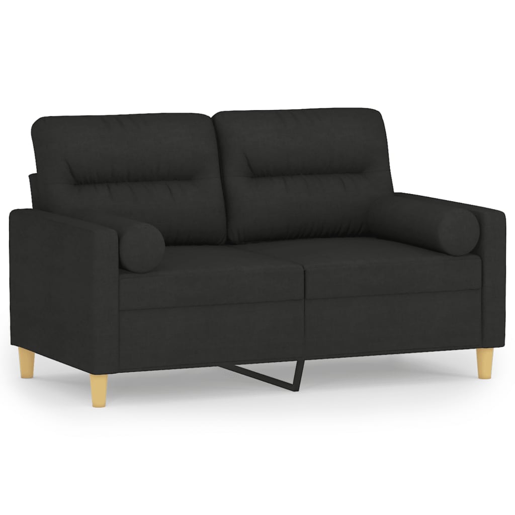 2-seater sofa with decorative cushions, black 120 cm fabric