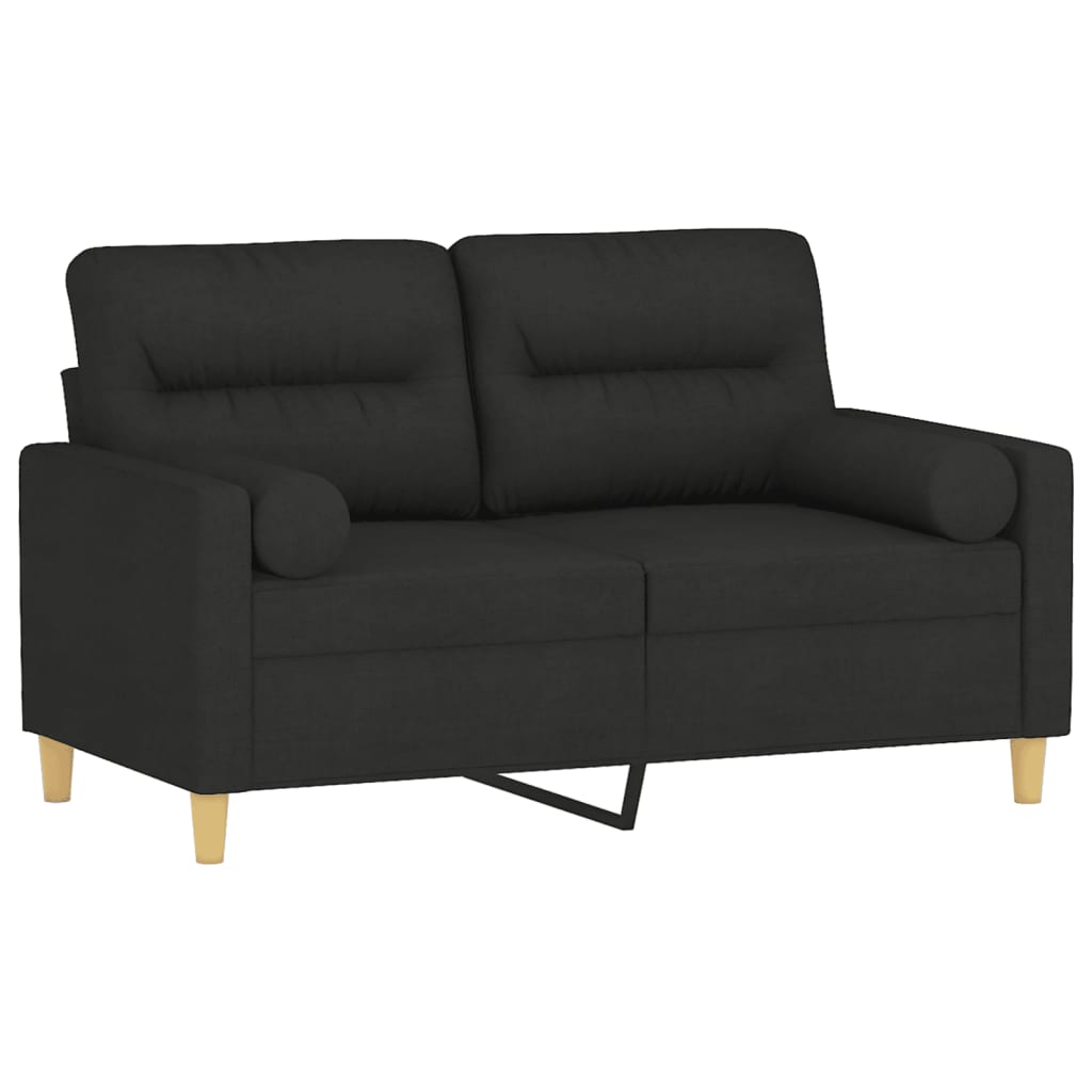 2-seater sofa with decorative cushions, black 120 cm fabric