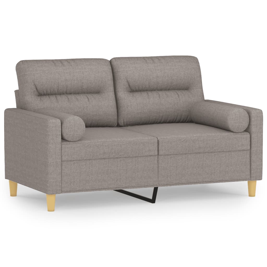 2-seater sofa with decorative cushions taupe 120 cm fabric