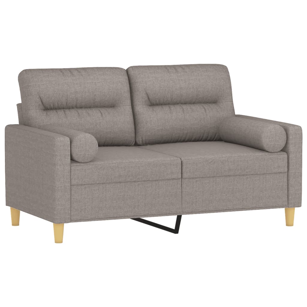 2-seater sofa with decorative cushions taupe 120 cm fabric