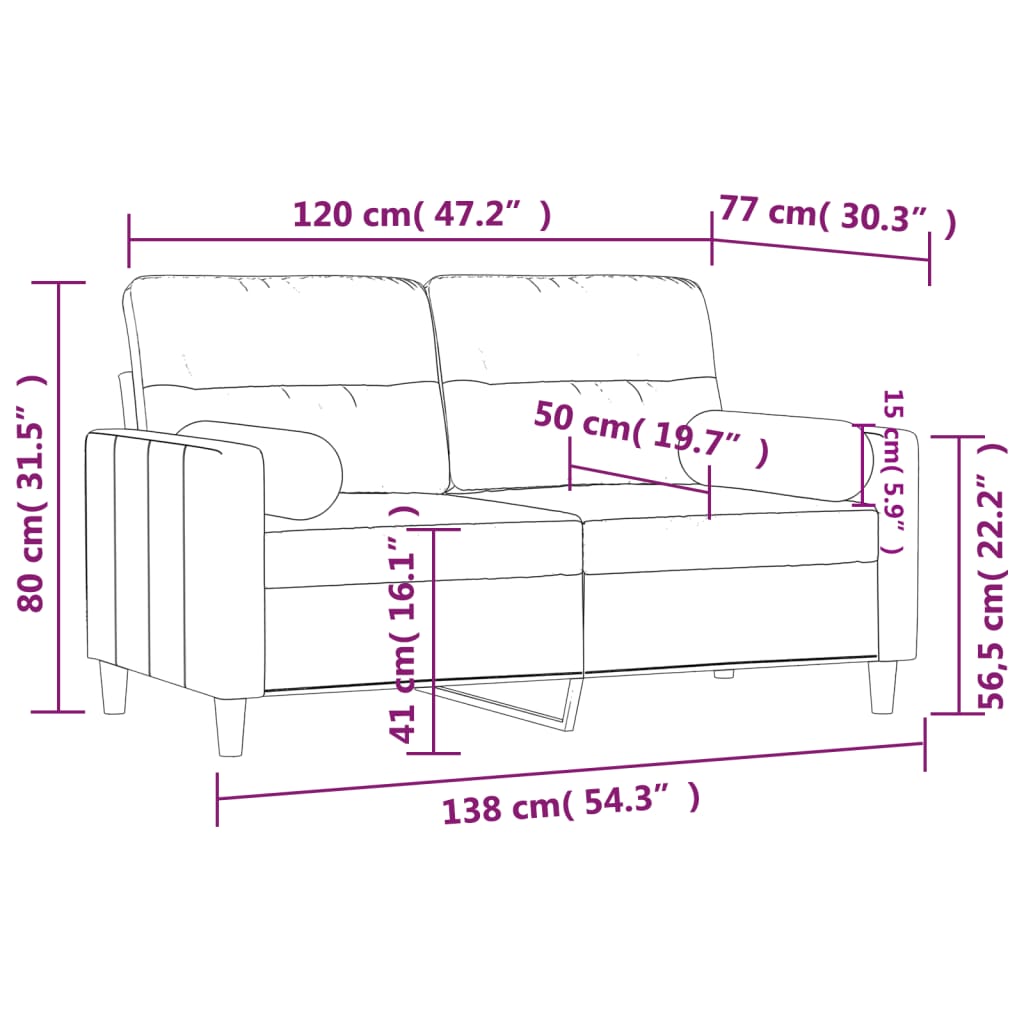2-seater sofa with decorative cushions taupe 120 cm fabric