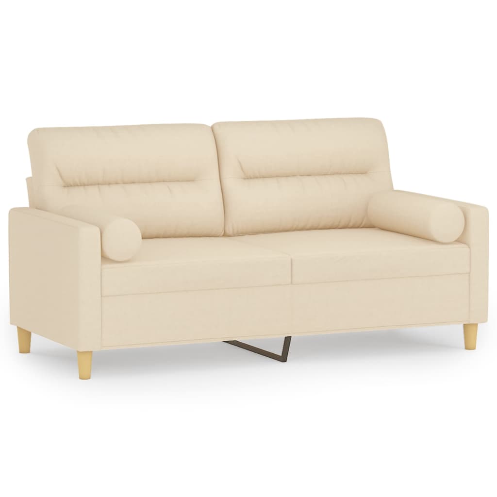 2-seater sofa with decorative cushions cream 140 cm fabric