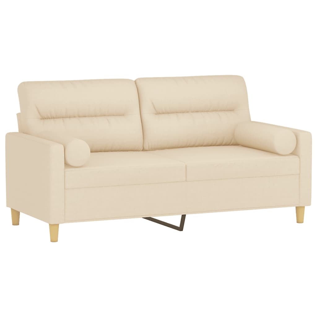 2-seater sofa with decorative cushions cream 140 cm fabric