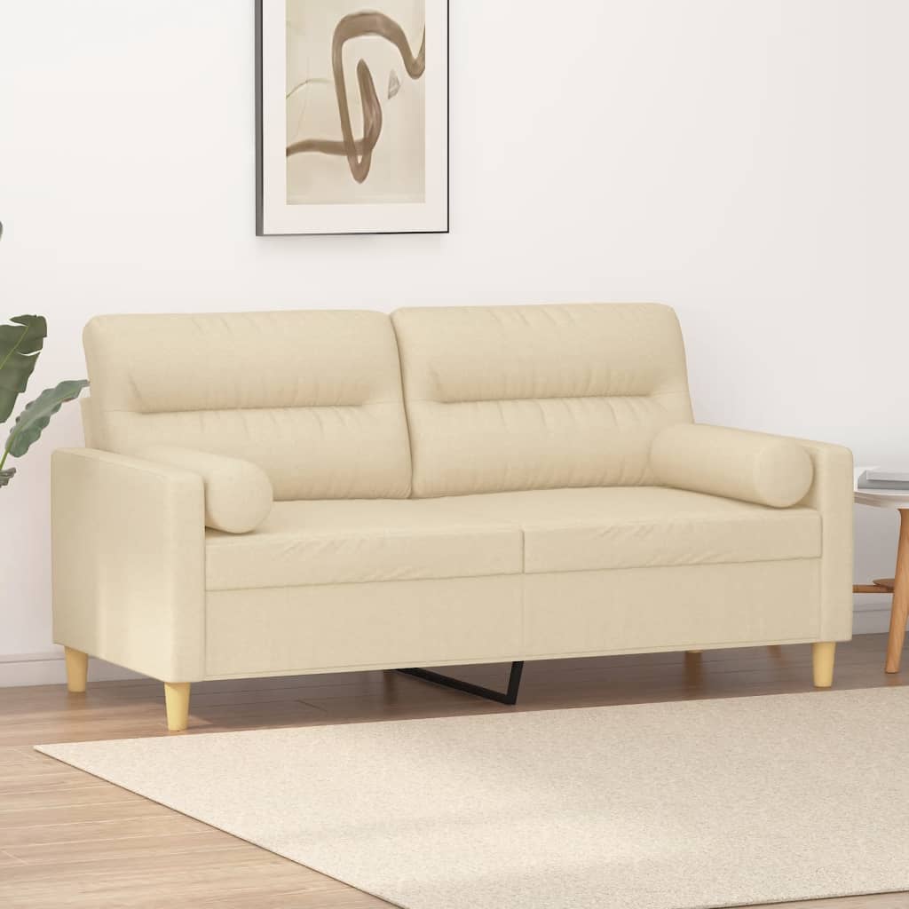 2-seater sofa with decorative cushions cream 140 cm fabric