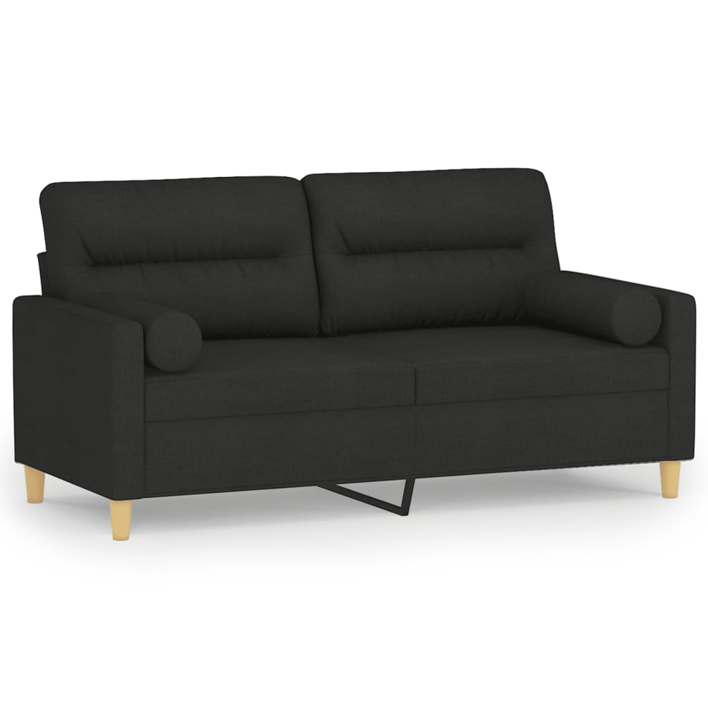 2-seater sofa with decorative cushions, black 140 cm fabric