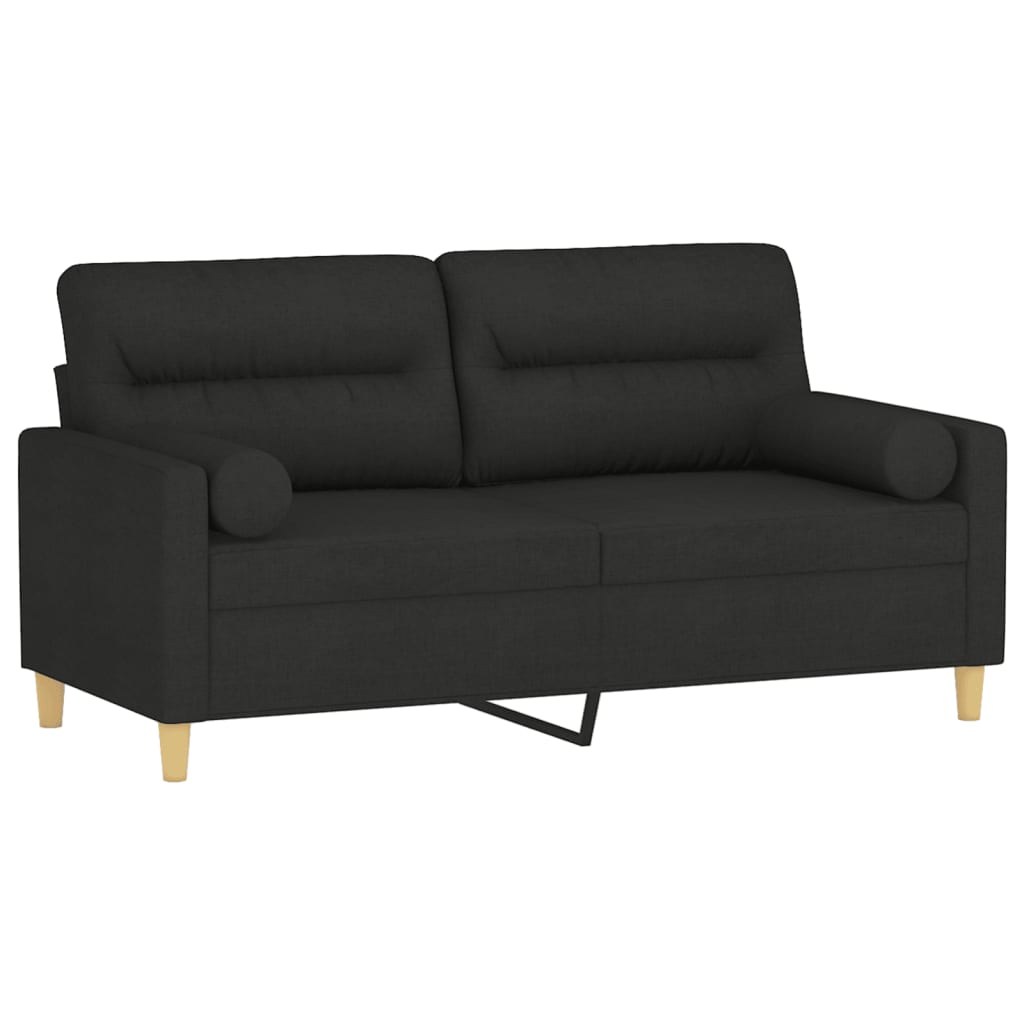 2-seater sofa with decorative cushions, black 140 cm fabric