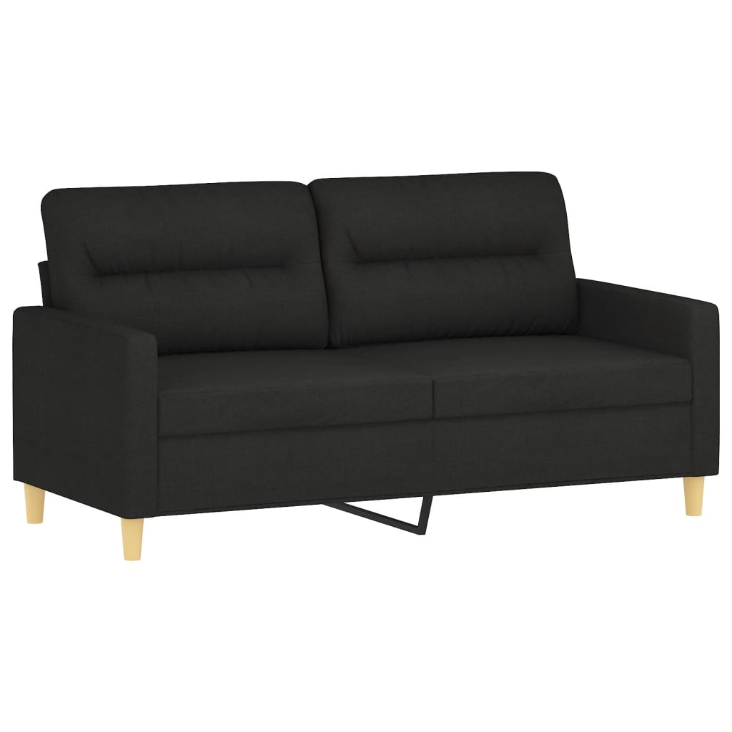 2-seater sofa with decorative cushions, black 140 cm fabric