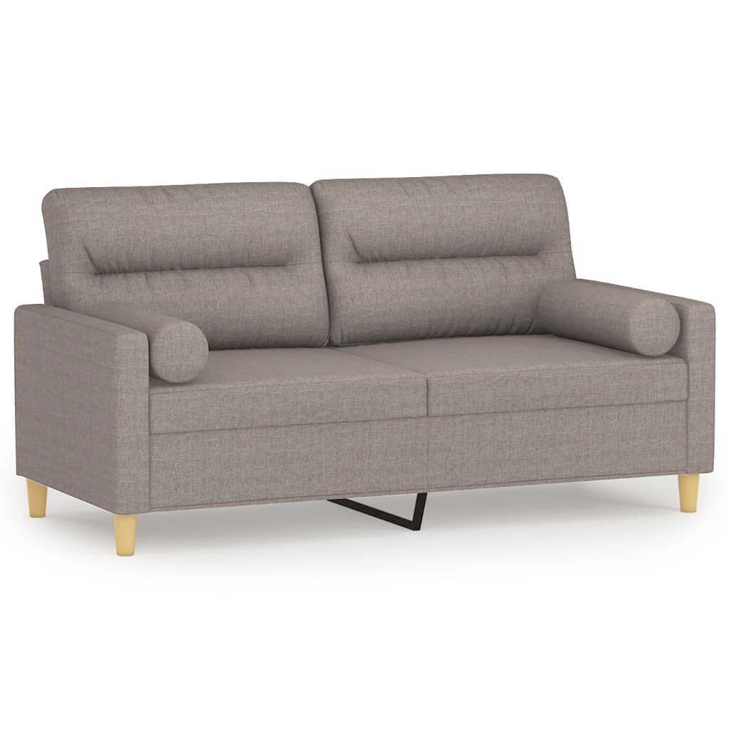 2-seater sofa with decorative cushions taupe 140 cm fabric