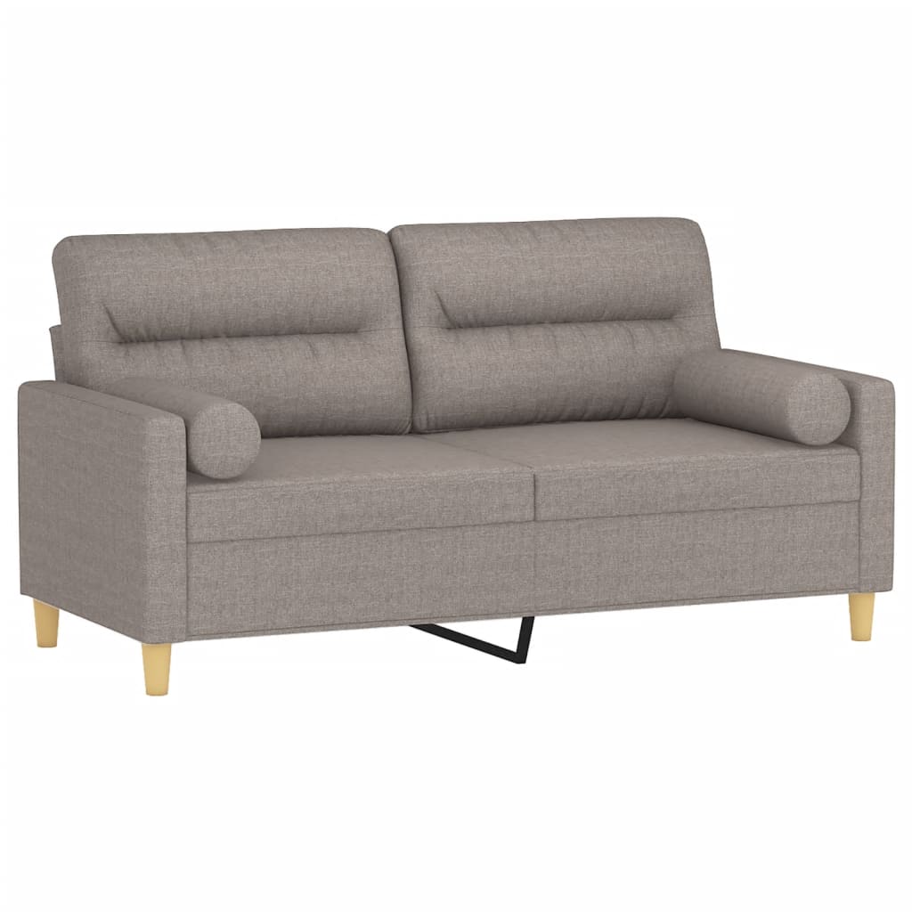 2-seater sofa with decorative cushions taupe 140 cm fabric