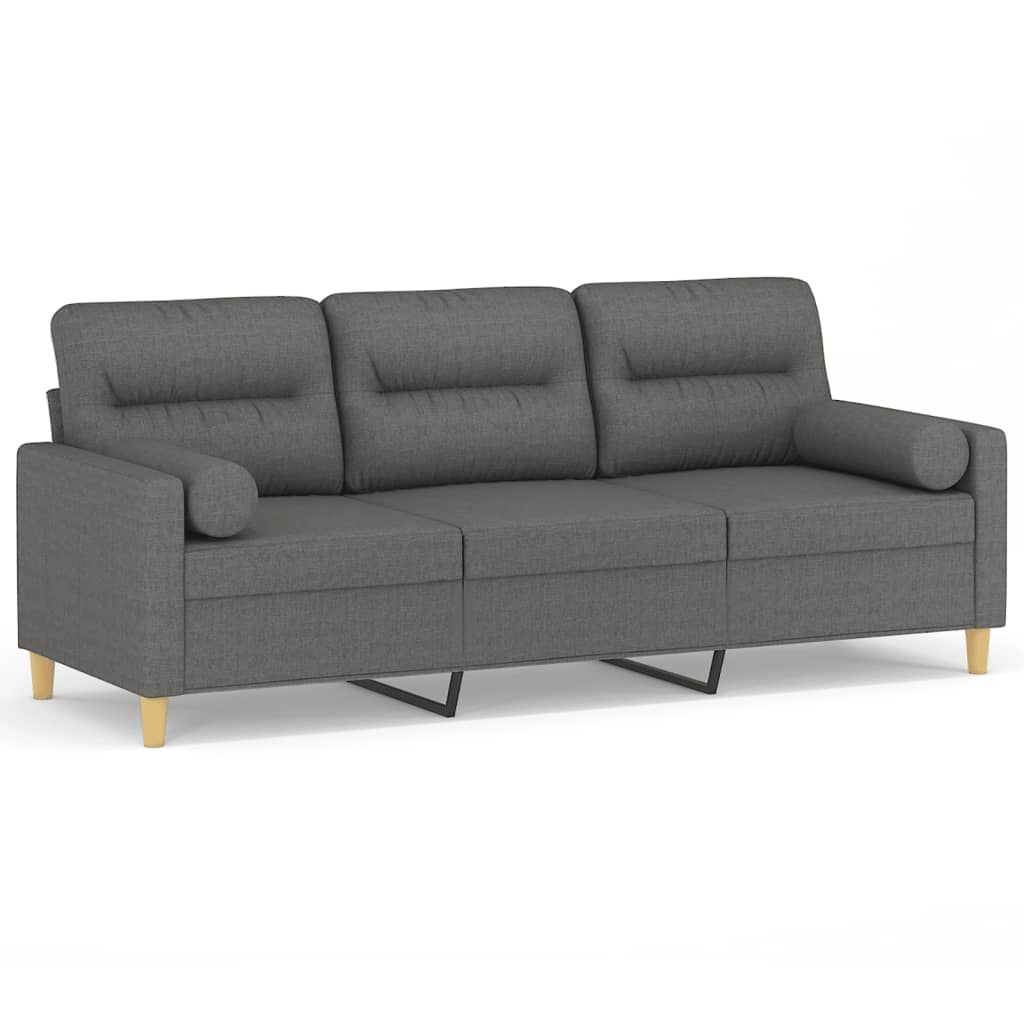 3-seater sofa with decorative cushions dark grey 180 cm fabric