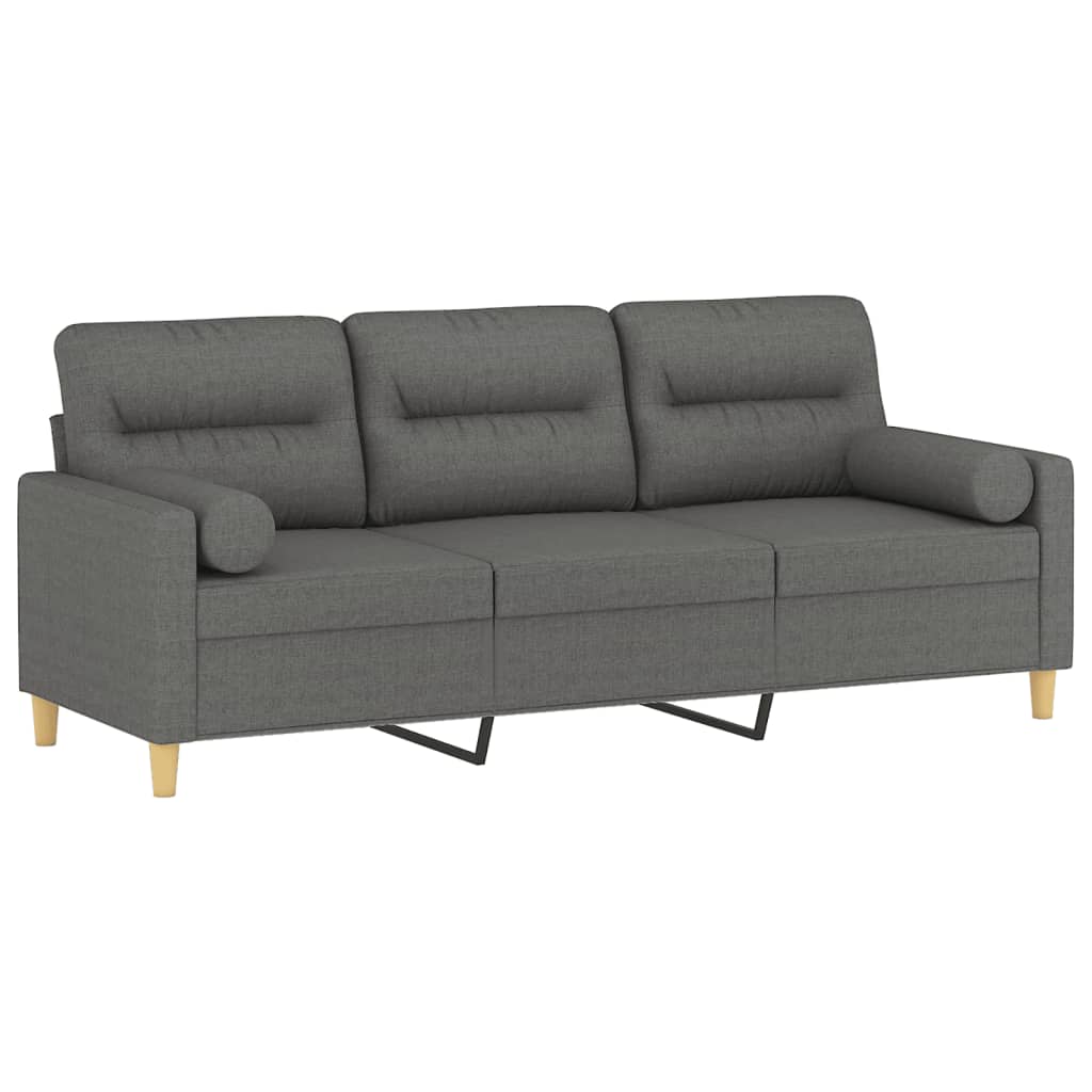 3-seater sofa with decorative cushions dark grey 180 cm fabric