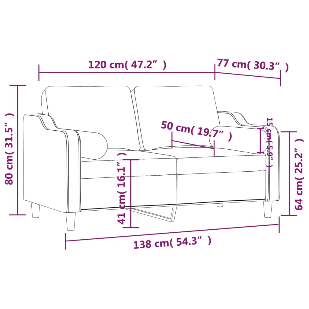 2-seater sofa with decorative cushions light grey 120 cm fabric